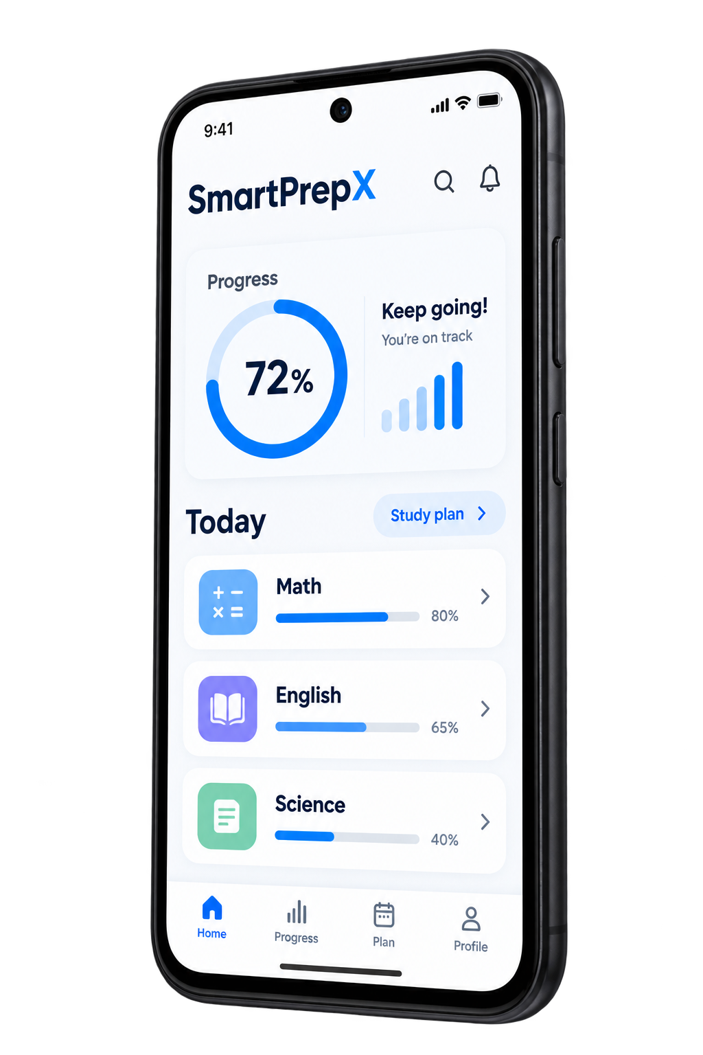 SmartPrepX learning experience displayed on a mobile phone